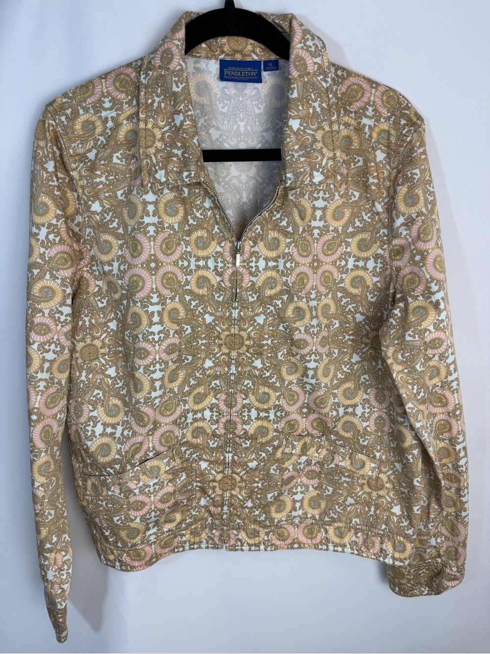 Vintage Pendleton Tan Pink Orange Regal Damask Full Zip Lightweight Jacket